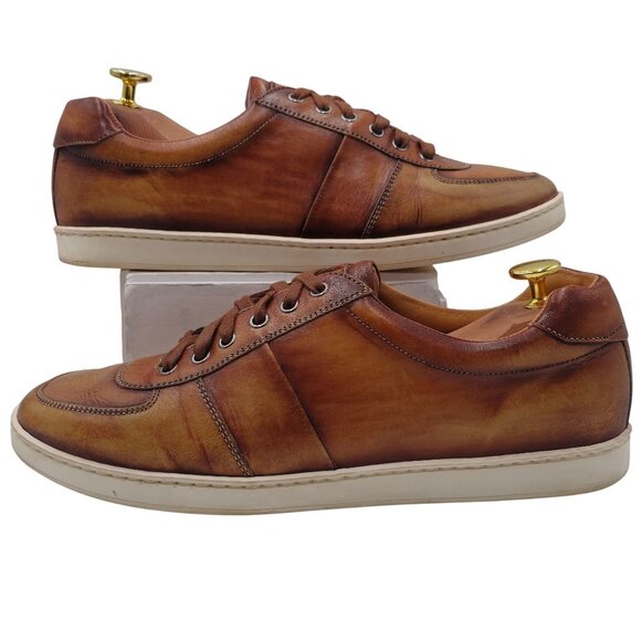 Magnanni Spain Patina Brown Leather Fashion Sneakers Mens 7.5 Casual Dress Shoes - Picture 4 of 9